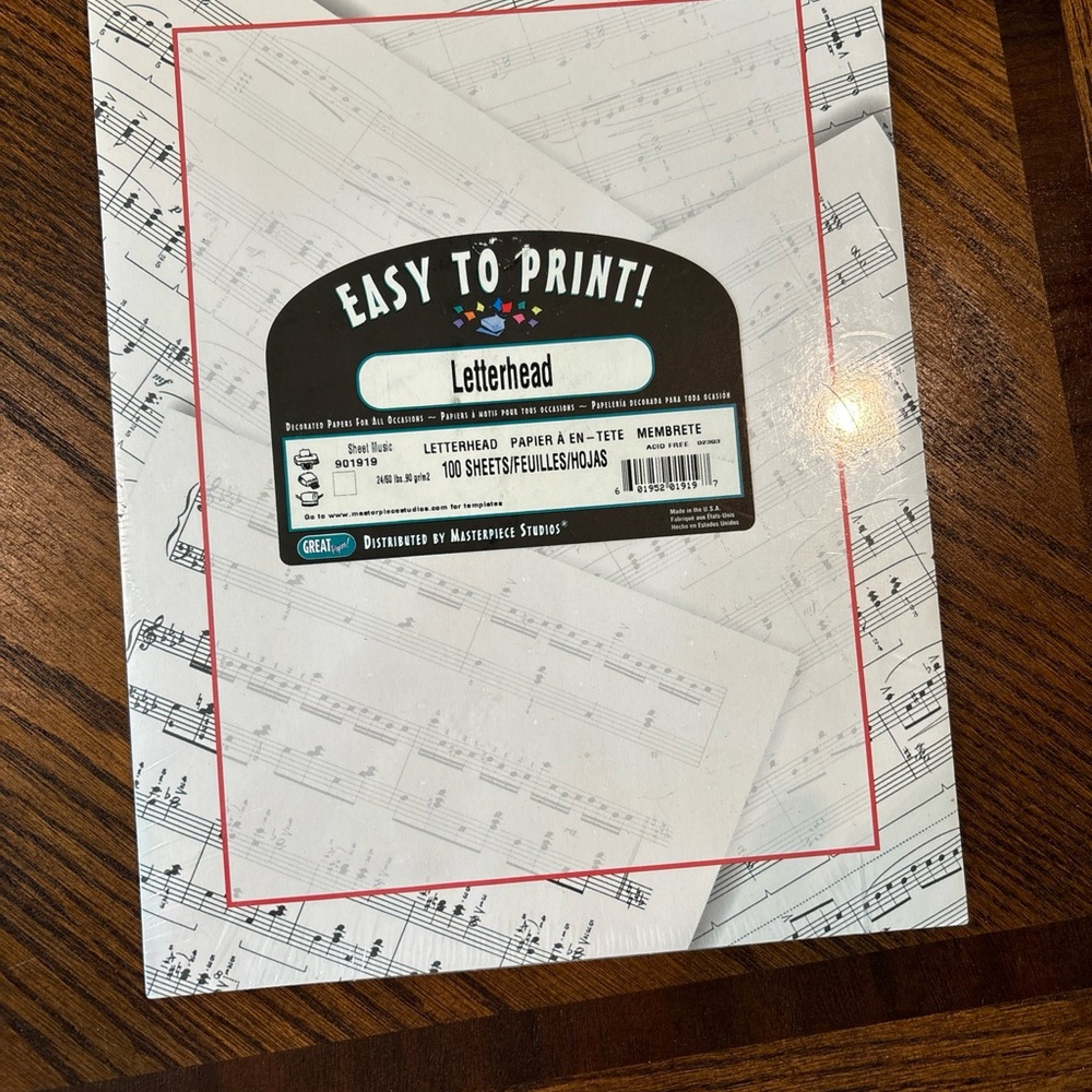 Easy to Print Letterhead paper. 8 1/2”X 11, (4) pks, 100 pcs, Sheet Music Border